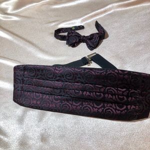MARKS & BARRY NY made USA silk tux 3-piece tux cummerbund bow tie black violet